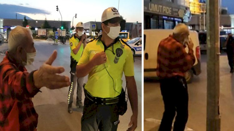 Maske cezası alan yaşlı adam maskesini çıkartıp yoluna devam etti