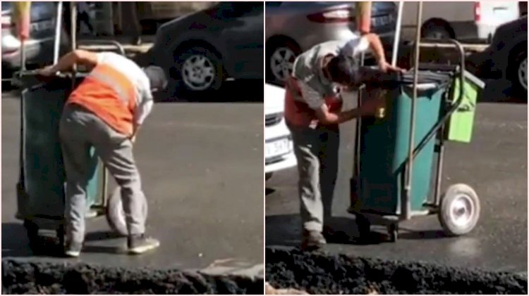 El arabasını silerken görüntülenen temizlik işçisi ödüllendirildi