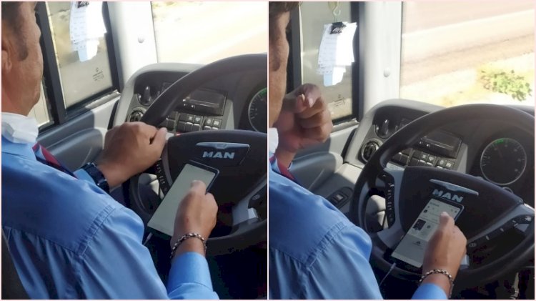 Otobüs şoförü cep telefonuyla oynayıp çekirdek çitledi