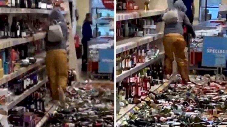 Sinir krizi geçiren müşteri marketi birbirine kattı