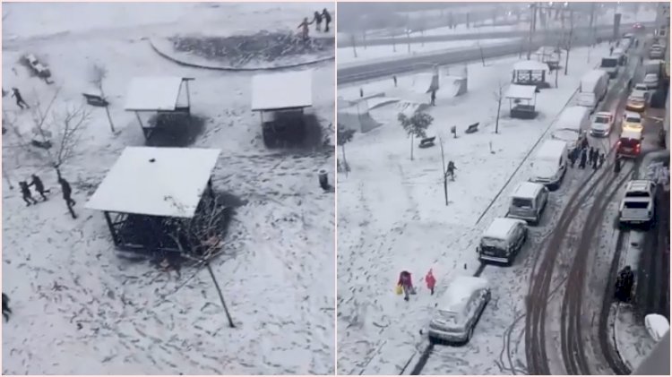 Kısıtlamada kartopu oynayan çocuklar polisten böyle kaçtı