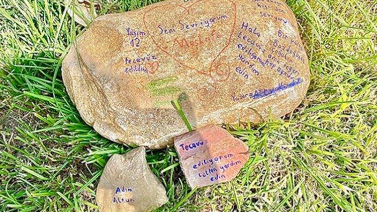 Taştaki 'tecavüz ediliyorum' yazısı, polisi alarma geçirdi