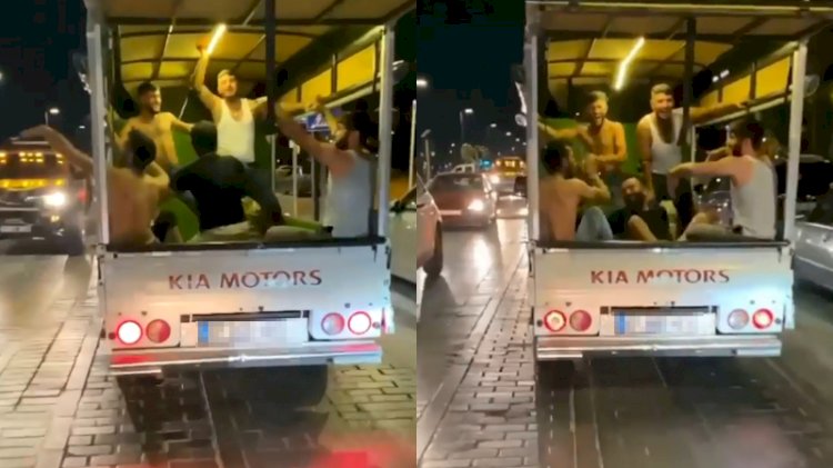 Görüntüler tepki çekti: Kamyonet kasasında tehlikeli yolculuk
