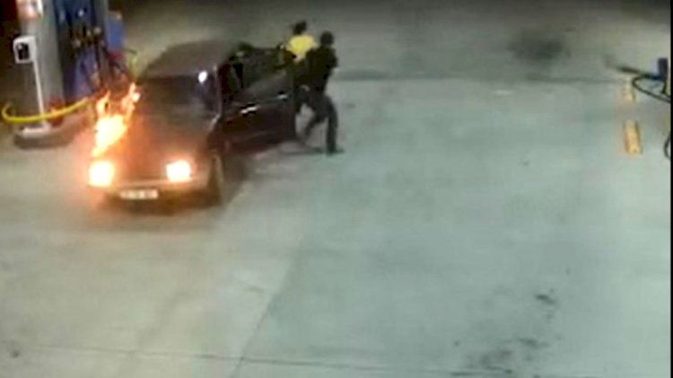 Benzinlikte araç alev aldı: Kadın ve çocuğu böyle kurtuldu