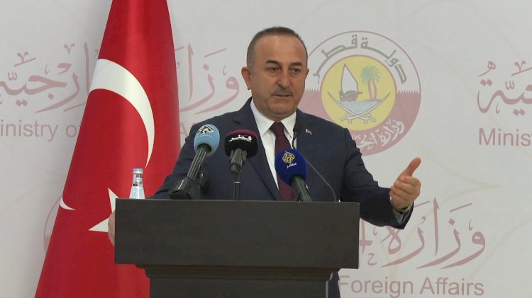 İşte Katar'daki o anlar... Çavuşoğlu'nun basın toplantısında TRT yayını kesti
