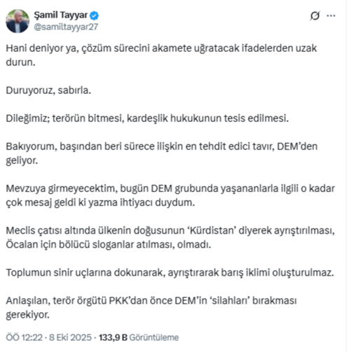 Şamil Tayyar’dan Meclis’teki ‘Apo’ sloganlarına tepki!