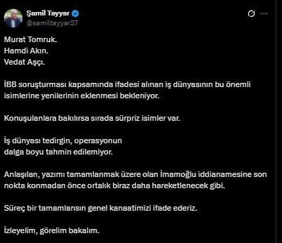 Şamil Tayyar’dan ‘operasyon’ mesajı!