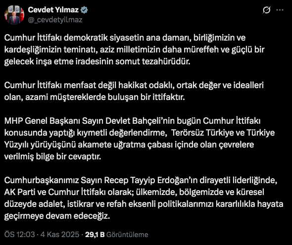 Bahçeli’nin ‘Cumhur İttifakı’ sözlerine Ak Parti’den ilk yorum!