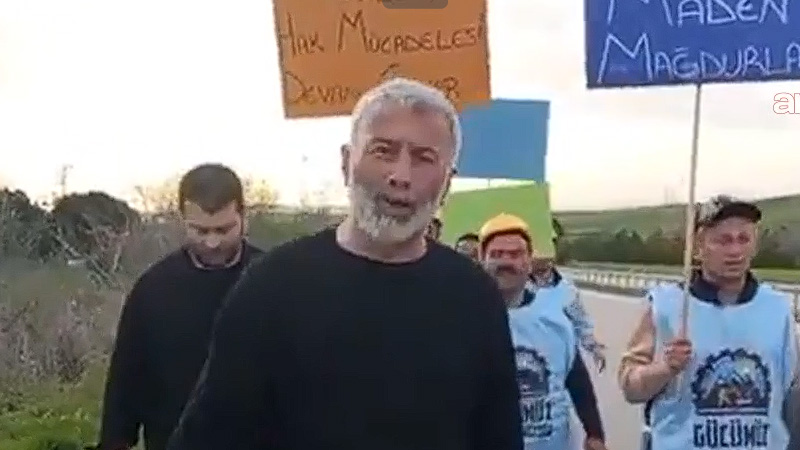 Tahliye edilen Başaran Aksu, Doruk Madencilik işçilerinin yürüyüşüne katıldı